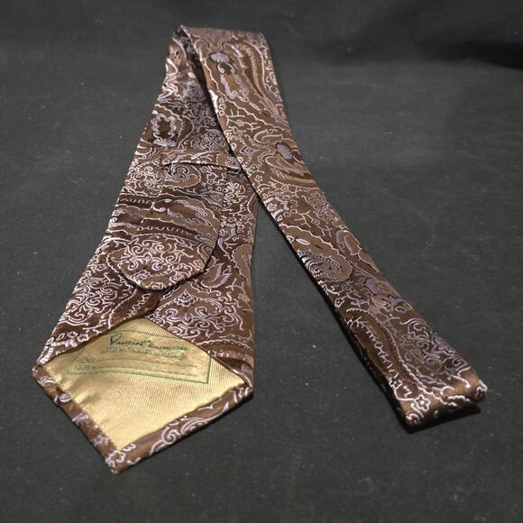Daniel Milano 1956 Made in Italy Silk Necktie - Brown Silver Paisley - 3 5/8" x - Picture 3 of 6